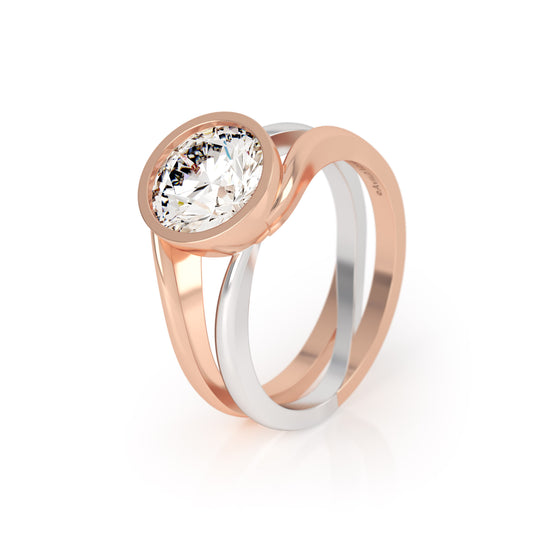 TWYN Diamond Ring in 18k Rose and White Gold