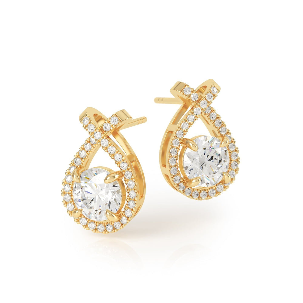 KARISA 2ct Diamond Halo Earrings in 18k Yellow Gold