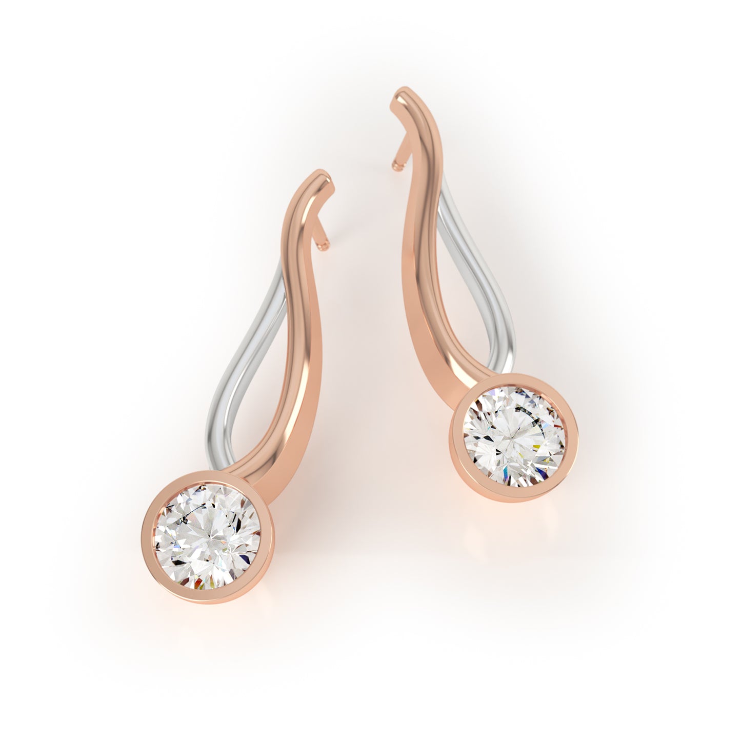 TWYN 2ct Avant Garde Designer Diamond Drop Earrings in 18k Rose and White Gold