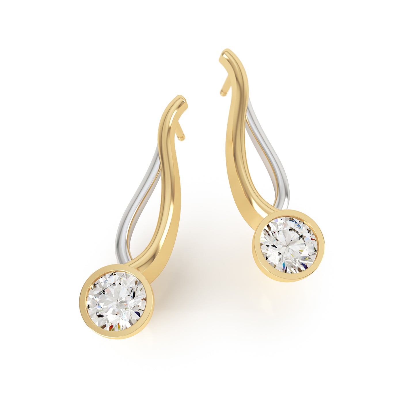 TWYN 2ct Avant Garde Designer Diamond Drop Earrings in 18k Yellow and White Gold