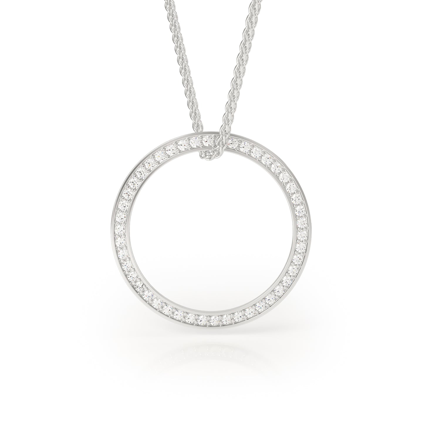 SYNERGI Unisex Diamond Circle Pendant set with 46 Diamonds held with white Gold Italian Spiga Chain - Avila Vara