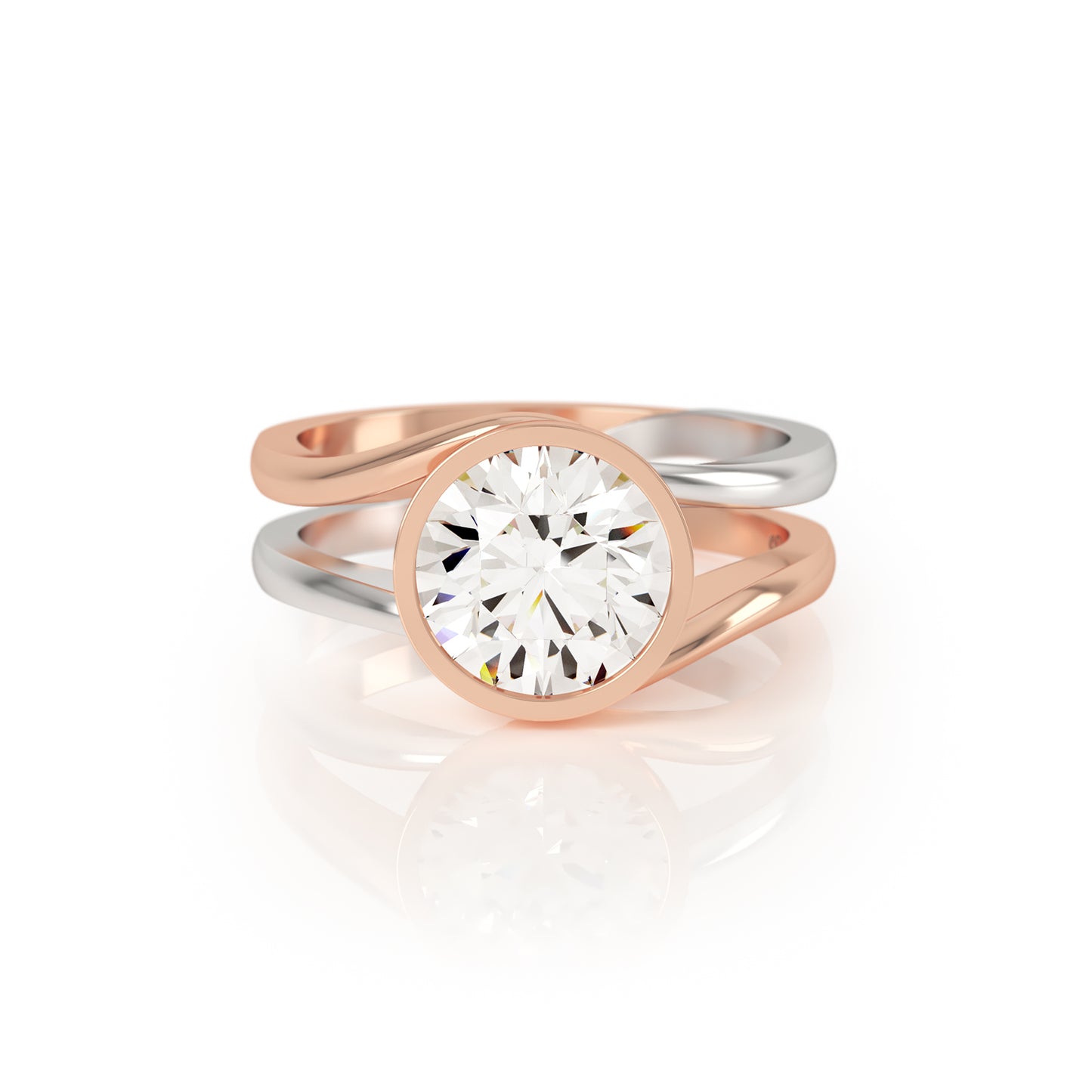 TWYN 2ct Solitaire Diamond Ring in 18k Rose and White Gold