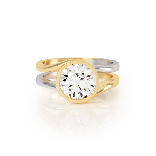 TWYN 2ct Solitaire Diamond Ring in 18k Yellow and White Gold